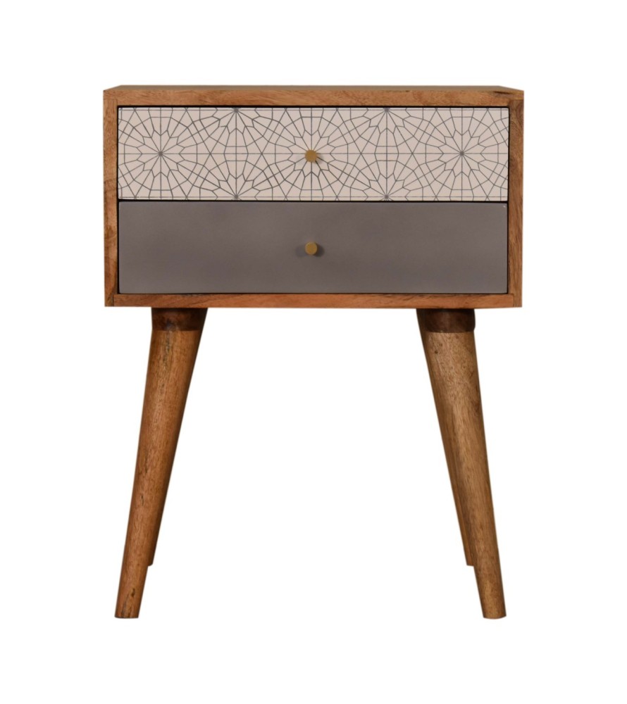 Table de chevet grise à motifs