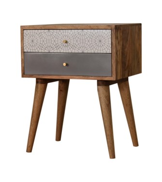 Table de chevet grise à motifs
