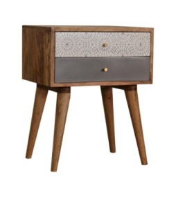 Table de chevet grise à motifs
