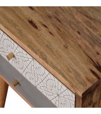 Table de chevet grise à motifs