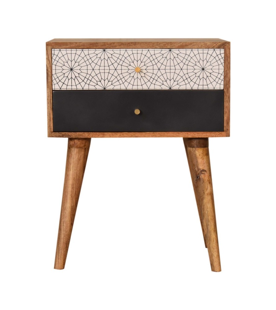 Table de chevet noire à motifs