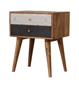 Table de chevet noire à motifs