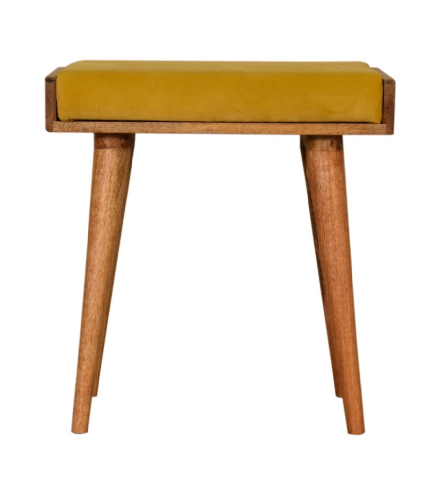 Repose-pieds style plateau en velours moutarde