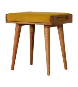 Repose-pieds style plateau en velours moutarde