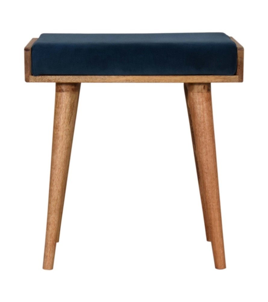 Repose-pieds style plateau en velours bleu sarcelle