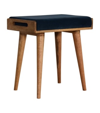 Repose-pieds style plateau en velours bleu sarcelle