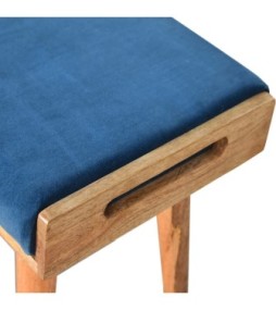 Repose-pieds style plateau en velours bleu sarcelle