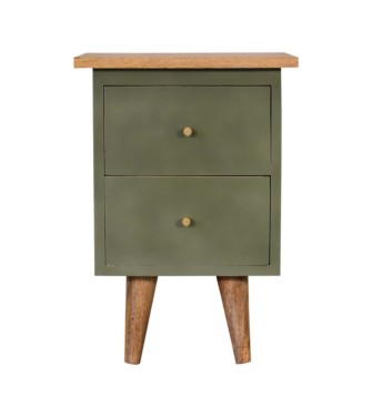 Table de chevet peinte à la main couleur olive