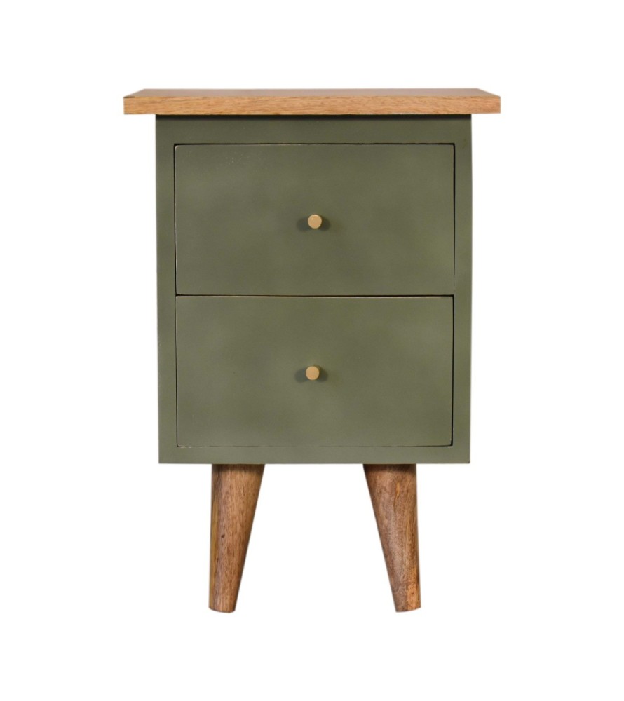 Table de chevet peinte à la main couleur olive