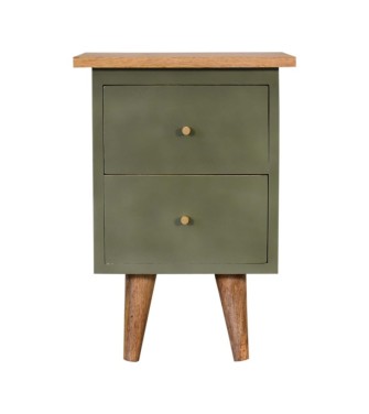 Table de chevet peinte à la main couleur olive