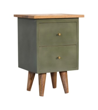 Table de chevet peinte à la main couleur olive