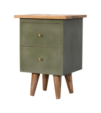 Table de chevet peinte à la main couleur olive