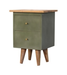 Table de chevet peinte à la main couleur olive