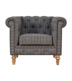 Fauteuil Chesterfield en tweed couleur étain