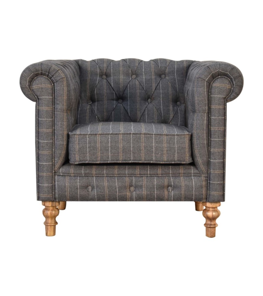 Pewter Tweed Chesterfield Armchair