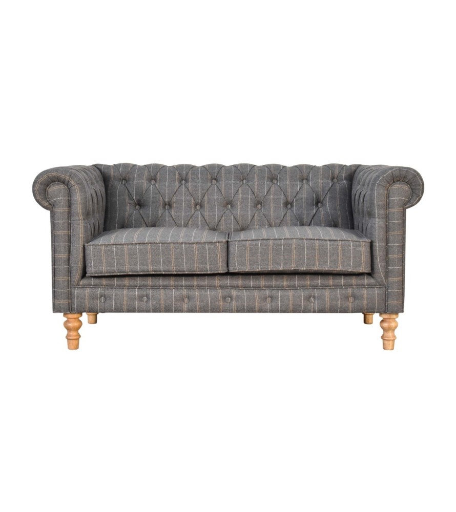 Canapé Chesterfield 2 places en tweed couleur étain