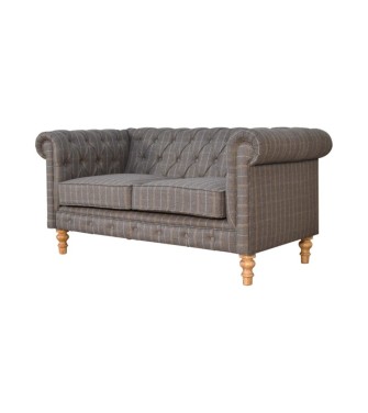 Canapé Chesterfield 2 places en tweed couleur étain