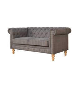 Canapé Chesterfield 2 places en tweed couleur étain