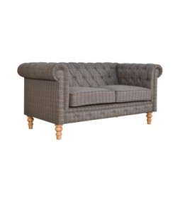 Canapé Chesterfield 2 places en tweed couleur étain