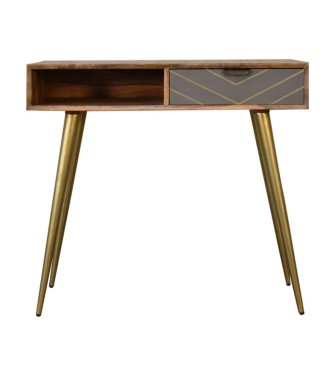 Bureau en ciment et laiton avec câbles