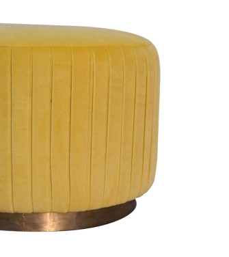 Repose-pieds plissé en velours moutarde