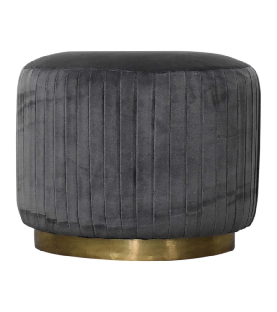 Grey Velvet Pleated Footstool