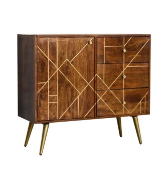 Buffet abstrait incrusté de finition châtaigne