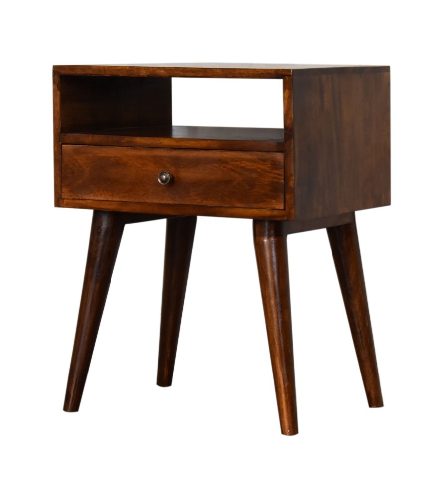 Table de chevet moderne en bois massif finition châtaigne