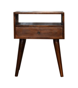 Table de chevet moderne en bois massif finition châtaigne