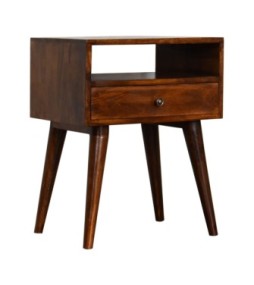 Table de chevet moderne en bois massif finition châtaigne