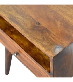 Table de chevet moderne en bois massif finition châtaigne