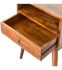 Table de chevet moderne en bois massif finition châtaigne