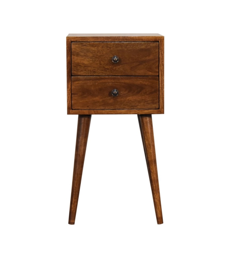 Table de chevet Mini à 2 tiroirs couleur châtaigne