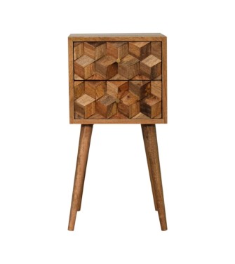 Table de chevet Mini Cube sculptée à 2 tiroirs