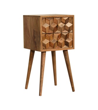 Table de chevet Mini Cube sculptée à 2 tiroirs
