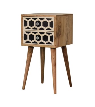 Table de chevet Mini incrustée d'os à 2 tiroirs