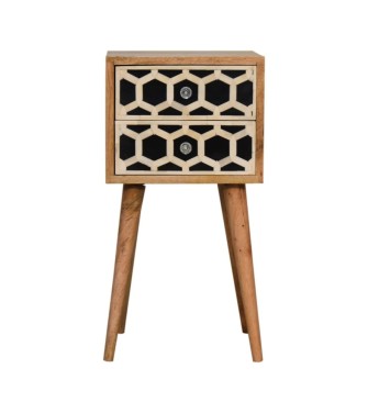 Table de chevet Mini incrustée d'os à 2 tiroirs
