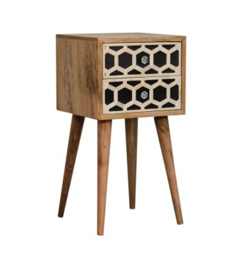 Table de chevet Mini incrustée d'os à 2 tiroirs
