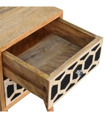 Table de chevet Mini incrustée d'os à 2 tiroirs