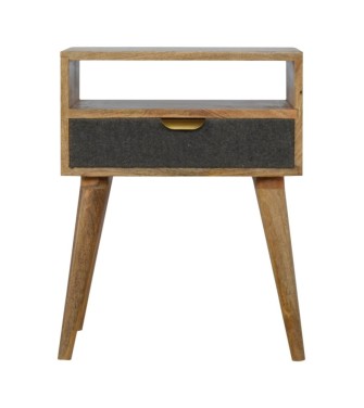 Table de chevet en tweed gris avec fente ouverte