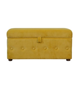 Pouf à couvercle en velours moutarde