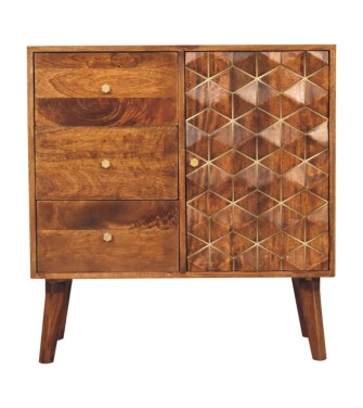 Armoire en laiton incrustée de cubes de finition châtaigne