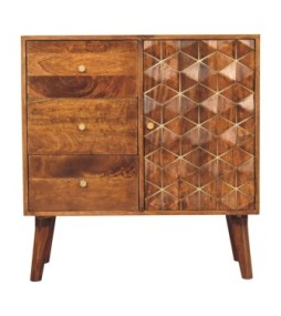 Armoire en laiton incrustée de cubes de finition châtaigne