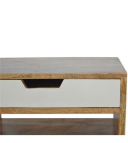 Table de chevet ajourée grise et blanche