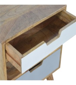 Table de chevet ajourée grise et blanche