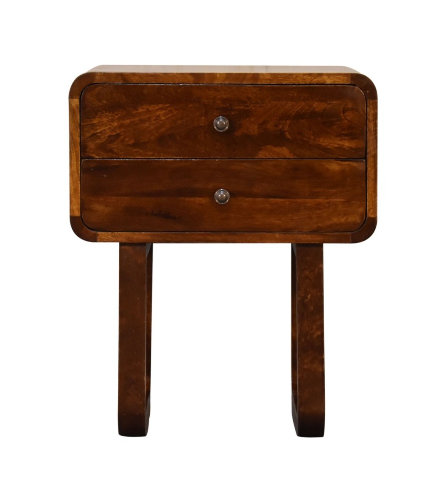 Table de chevet finition châtaigne incurvée en U