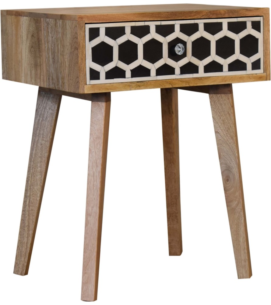 Table de chevet conique incrustée d'os