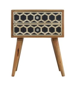 Table de chevet incrustée d'os avec 2 tiroirs