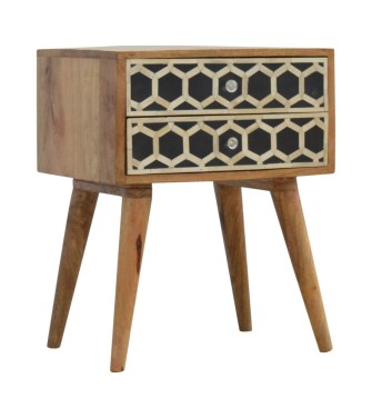 Table de chevet incrustée d'os avec 2 tiroirs