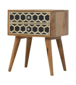 Table de chevet incrustée d'os avec 2 tiroirs